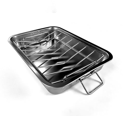 VBOYL 16 Premium Edelstahl-Bratform-Set mit Back- & V-förmigen Rosten – Robust, Gesund & Spülmaschinengeeignet für Truthahn, Huhn