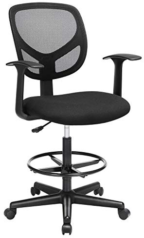 SONGMICS Arbeitsstuhl, Bürostuhl, Sitzhöhe 55-75 cm, hoher Drehstuhl mit Verstellbarer Fußstütze, Belastbarkeit 120 kg, schwarz OBN25BK