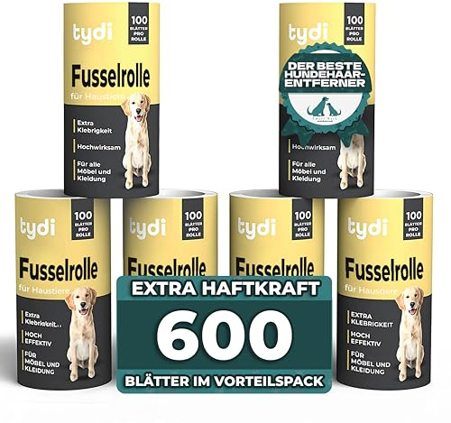 Nachfüllrollen für Fusselrolle, 600 Blätter – Fusselrolle Nachfüllpack Kompatibel mit Tydi, PetLovers, Mr. Siga und Mehr – 100 Blätter pro Kleberolle – Ideal als Tierhaarentferner