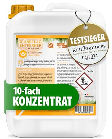 Grünbelagentferner Konzentrat, 10 L | Flechtenentferner, Moosentferner, Algenentferner für Fassade, Holz, Dach, Terrasse, Markise, Steine