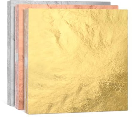 KIRIN 300 Blatt Imitation Blattgold 14x14cm Goldblätter Blattgold Blattkupfer Blattsilber zum Basteln, Basteln DIY Crafting Dekoration Kunstprojekt