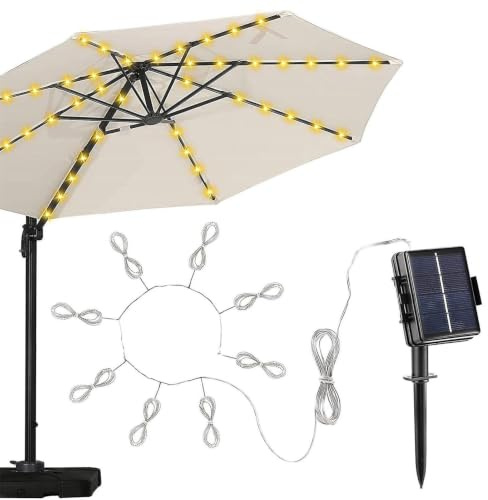 Parasollichter | Patio Regenschirm Licht | Wasserdichte Parasol -Lampenkette | Dachpol -Solarleuchten | LED Parasol String Light | Mit 104 LEDs, 8 Modi | Für Gartendekoration im Freien