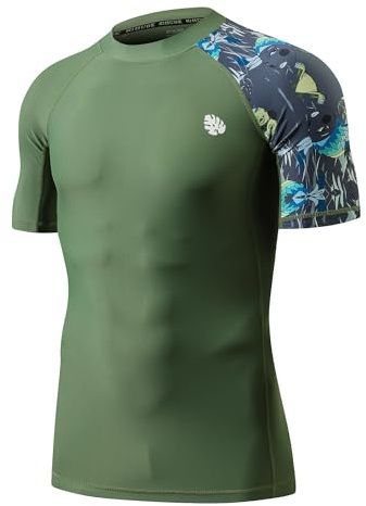 HUGE SPORTS Schwimmshirt Badeshirt Rashguard-Shirts Herren Kurzarm UPF 50+ | UV Sonnenschutz Elastisches Gewebe Atmungsaktiv Schnelltrocknend Leicht für Schwimmen Surfen Wassersport Radfahren Wandern