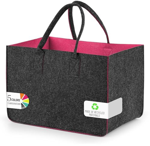 Sinand 30L Einkaufskorb, Einkaufstasche mit Henkel, Robust/Gut Verarbeitet/Faltbar Die Filztasche Storage für Outdoor Trips, Picknick, Einkaufen Außen(Dunkelgrau - Rosérot,1 Stück)
