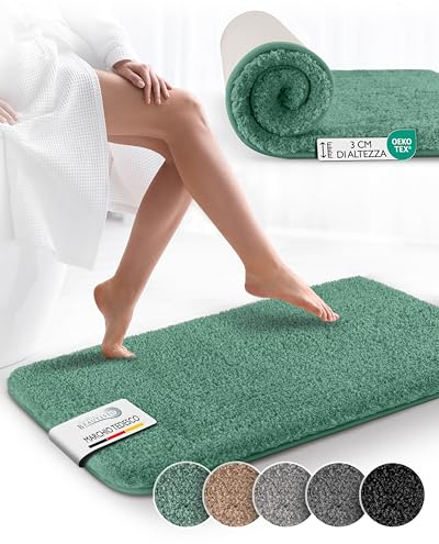Beautissu Badematte rutschfest 100x60 cm – Duschvorleger Hochflor Badteppich rutschfest Waschbar Shaggy Optik – Flauschig Badvorleger Badezimmerteppich Groß – Badematte Mintgrün BeauMare FL