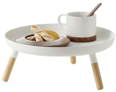 YAMAZAKI 5564 Plain Tray with Legs, White, Steel/Wood, 32 x 32 x 13 cm
