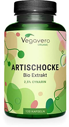Bio Artischocken Kapseln Hochdosiert | 40.000 mg Pulver äquivalent (20:1) | 2,5% Cynarin | Rohstoff aus Frankreich | Laborgeprüft | Ohne Zusatzstoffe | Deutsche Produktion Vegavero