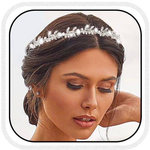 Zoestar Strass Hochzeits Haarreifen Silberne Kristall Haarreif Braut Haarschmuck Blatt Funkelnde Haarband Kopfschmuck für Frauen und Mädchen