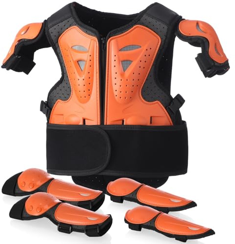 Kinder Motocross Schutzkleidung mit robustem brustpanzer und rückenprotektor Kinder, komplettes Protektoren Set mit Ellbogen- & Knieschützern für Bike, Skate, Scooter und Outdoor MX Training