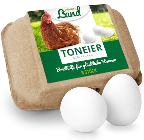 HÜHNER Land Toneier für Hühner 6 Stück – Bruthilfe, Gipseier Hühner, Naturgetreue Nesteier, Legeeier zur Bruthilfe, künstliche Hühnereier, Eier für Nestplatzbestimmung