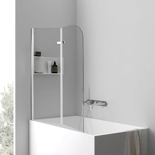 Vigevee Duschwand für Badewanne 100 x 140 cm, faltbare 2-teilige Glas Duschtrennwand, 6 mm ESG Sicherheitsglas, Badewannenaufsatz, Silber Transparent