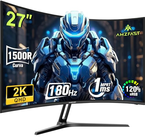 Amzfast Curved Gaming Monitor 27 Zoll - 200Hz, QHD 2560x1440, 1500R, 1ms MPRT, Adaptive Sync, 97% DCI-P3 | 5000:1 Kontrast, HDR, 400 cd/m², VESA 100×100, HDMI 2.0×2, DP 1.4×2 - AMZG27C1Q
