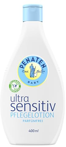 PENATEN Ultra Sensitiv Pflegelotion parfümfrei 400ml, ohne Farbstoffe formulierte Baby Bodylotion für die Pflege zu Neurodermitis neigender Babyhaut, Körperlotion speziell für Neugeborene entwickelt