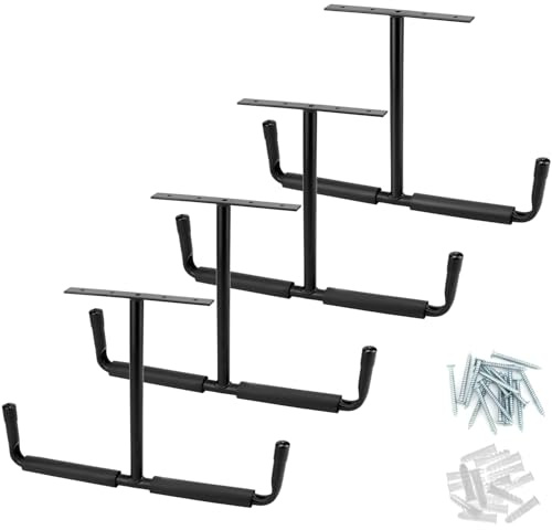 QWORK® 4 Stück Garage Schwerlasthaken, 42.5cm Deckenhaken mit Doppelt Haken, Garagenhaken für Autoreifen, Sportgeräte, Leiter, Fahrrad