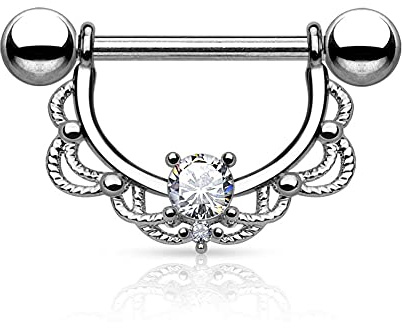 MenYiYDS MiniY- Brustwarzen-Piercing Brustpiercing Frau Maenner Intimpiercing Mann Nippelpiercing Edelstahl Chirurgenstahl 316L Filigraner Bogen 1.2mm 1.6mm Zirkonia Farblos Pink Aqua Blau-Violett