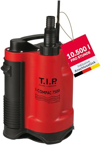 T.I.P. Drainage-Tauchpumpe I-Compac 7500 Kunststoff mit Schwimmerschalter für Schmutzwasser 400W Rot, 30190