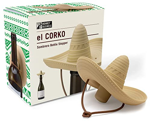 Monkey Business Silikon Weinstopfen, Sombrero-förmige Weinflaschenverschlüsse, Weinzubehör, El Corko Weinflaschen- und Sektflaschenverschluss