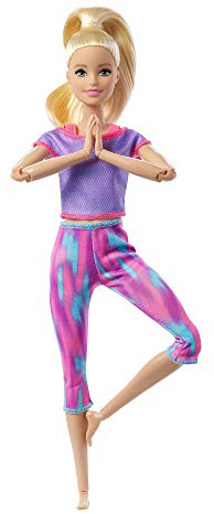 Barbie-Puppe, Serie Made to Move, bewegliche, Yoga blonden Haaren und violettem Yoga-Outfit, inkl Puppe, Geschenk für Kinder, Spielzeug ab 3 Jahre,GXF04