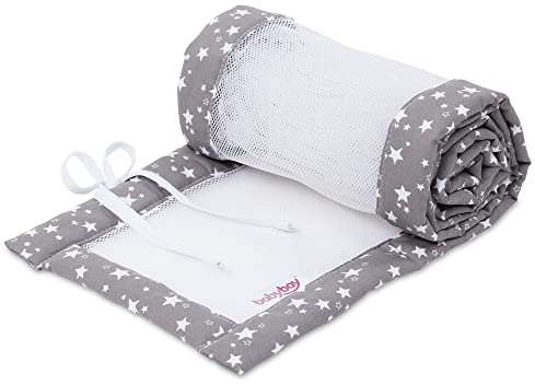 babybay Nestchen Mesh-Piqué / Bettumrandung für Beistellbett / Stoßschutz für Baby Bett, passend für Modell Maxi, Boxspring, Comfort und Comfort Plus, taupe Sterne weiß