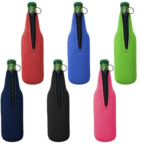 6er Set Premium Neopren Flaschenhüllen Mit Reißverschluss - Isolierte Getränke-Kühler Taschen Für 330ml Flaschen, 6 Farben, Langhaltend Kalt, Perfect Für Partys, Outdoor Geschenke Isoliertasche