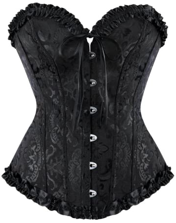 SZIVYSHI Halloween Korsett Damen - Überbrust Korsage 14 Stäbchen - Vampir Hexe Pirat Kostüm - Gothic Steampunk - Schwarz - XS