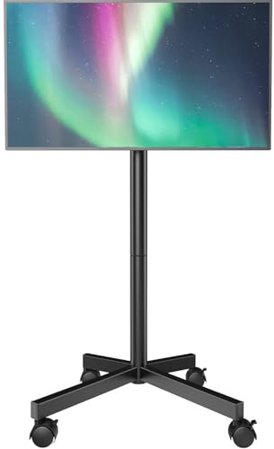 TV Bodenständer TV Ständer mit Rollen für 23-60 Zoll Flach & Curved Fernseher bis 40kg, Höhenverstellbar Schwenkbar Fernsehstand, Max.VESA 400x400mm