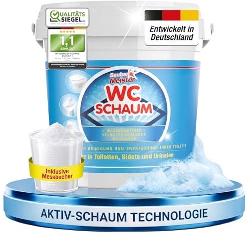 SAUBER MEISTER WC SCHAUMREINIGER PULVER – Extra starker WC Schaum für gründliche Sauberkeit – Kraftvoller WC-Reiniger gegen Kalk & Urinstein – Selbstreinigende Pulverform – 1 kg