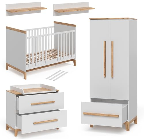 Vitalispa Kinderzimmer-Set Malia Weiß/Eiche | 4er Set, zur Erweiterung mit weiteren Malia Möbelstücken geeignet