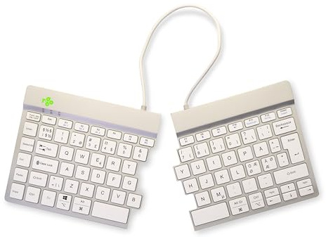 R-Go Split Tastatur, Bluetooth 5.0, Mit Anti-RSI-Software, Ergonomische Design mit Geteilte Tastenfeld, Multi-Media Bedienelemente, QWERTY Nodic Layout, Kompatibel mit Windows/MacOS, Weiß
