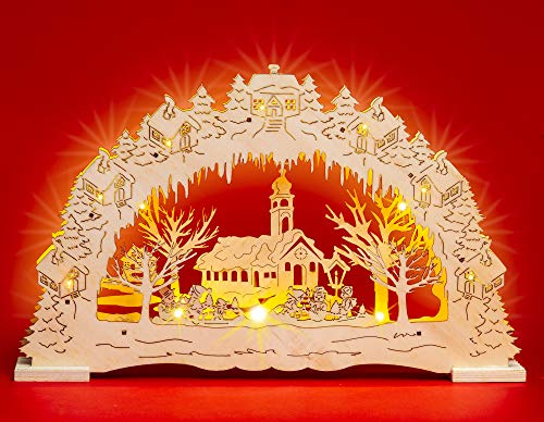 SIKORA LB03 beleuchteter LED Holz Schwibbogen DORFKIRCHE inklusive Trafo