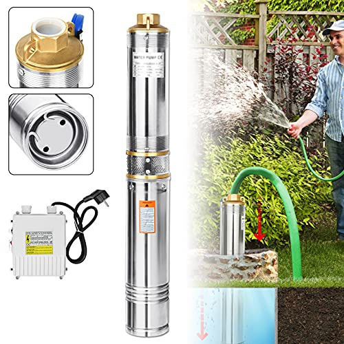 Aufun Tiefbrunnenpumpe 370W, mit Schmutzfilter (0.37kW/0.5hp) | Brunnenpumpe mit 4000L/h Fördermenge, 34 m Förderhöhe, Rohrpumpe sandresistente Ideal zur Bewässerung oder Wasser-Versorgung