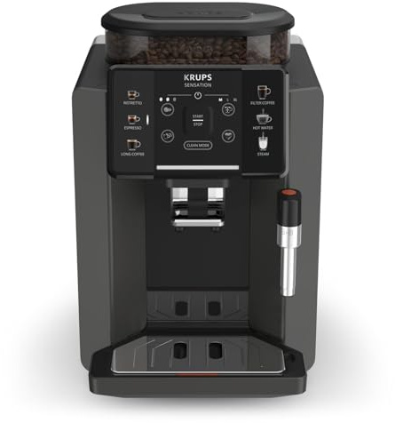 Krups Sensation Kaffeevollautomat mit Milchschaumdüse, Kaffeemaschine für Espresso, Cappuccino & Latte Macchiato, gemacht für Bohnenkaffee & Filterkaffee, bis zu 5 Kaffeegetränke und 2-Tassen-Funktion