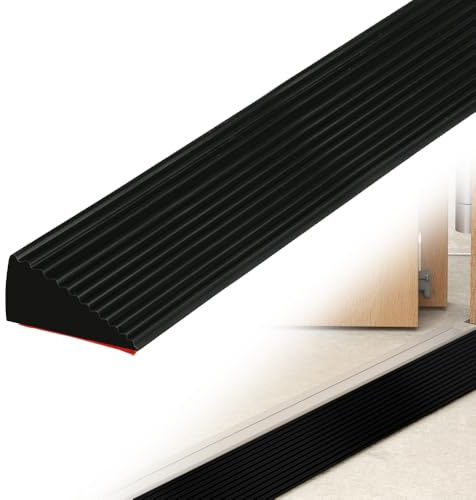 Riisoyu Türschwellenrampe, Schwarz 5.5 x 1.6 x 100cm Schwellenrampe für Bodenübergänge Selbstklebend Türschwellenrampe aus Silikon rutschfeste Bodenschwelle für Rollstuhl, Roboterstaubsauger