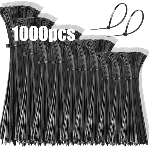 DUNSOO Kabelbinder Set 1000 Stück 100/150/200/250/300mm Schwarz UV Beständig Temperaturbeständig, Chemische Resistenz Cable Ties Heavy Duty Starke Zip Ties