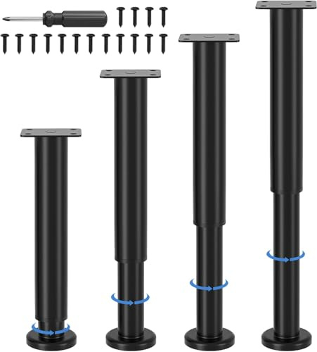 VETIN 4 Stück Möbelfüße Verstellbar, Möbelfüße Höhenverstellbar 25-43cm, Metall Schwarz Möbelbeine, Möbelbeine für Schrank Fernsehschrank Bett Sofa Nachttisch Lehrstuhl Badezimmerschrank