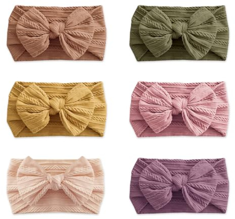 GIDWRIY 6 Stück Baby Mädchen Stirnbänder Weiche Nylon Schleifen Stirnband Neugeborenen Zubehör