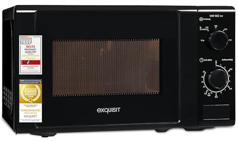 Exquisit Mikrowelle 20 L, 700 W - Mikrowellengerät Schwarz Klein | Mechanische Drehregler, 5 Leistungsstufen, Auftaufunktion bis 1 kg, Glas-Drehteller 25,5 cm, 25,8 x 43,9 x 34 cm