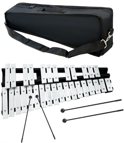 OUUTMEE 30 Noten Xylophon, Glockenspiel Aluminium Stangen mit 2 Schlägeln Ständer mit Aufbewahrungskoffer Performance Musikkonzert Präsentation Schulkunstwettbewerb