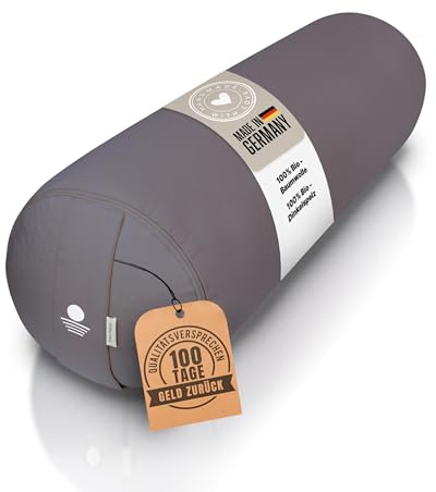 Inner Peace Yoga Bolster | Yogabolster Ø 23 cm mit Bio-Dinkelfüllung | Yoga-Bolster | Made in Germany | Yogakissen lang | Waschbarer Bezug aus 100% Bio Baumwolle