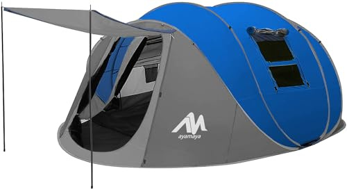 Zelt 4-6 Personen Wasserdicht, Pop up Zelte Familienzelt [5 Fenster] Riesiges Camping Zelt Doppelwandig Wurfzelt Shelter 6-Mann Zelt mit Vorraum für Outdoor Sport Picknick Wandern Reisen