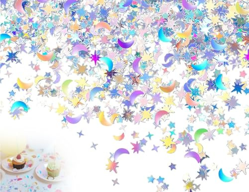 Lhbwhiz 4000 Stück Konfetti,Glitzer confetti Geburtstag Deko,Pailletten Streudeko,Sterne Und Mond Glitzerfolie Tischdeko,für Jubiläen,Partys,Hochzeit,Weihnachten Handwerk DIY Dekoration(Silber)