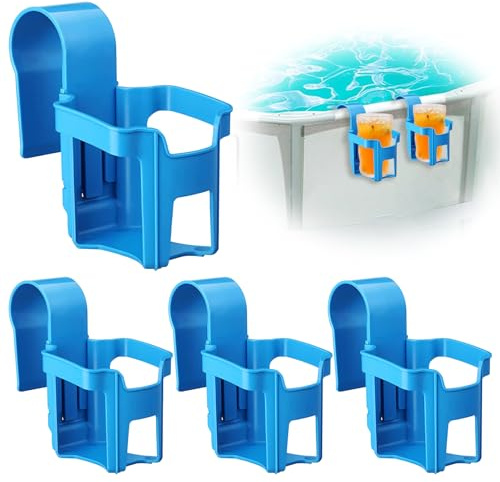 Keaistar 4 Stück Pool Getränkehalter Zubehör für Aufstellpools Kunststoff | Cup Holder Multifunktionaler Wasserbecher Hängehalter Poolzubehör für die meisten Schwimmbäder (Blau)