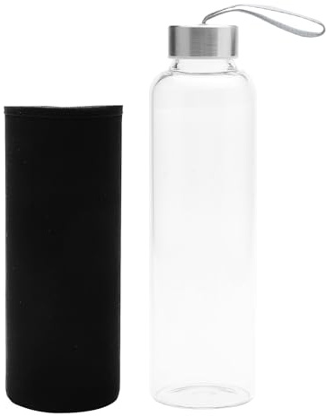 DAWRIS Trinkflasche Glas 550ml Glasflasche mit Neoprenhülle Borosilikat Glastrinkflasche Glass Water Bottle Wasserflasche Glas für Kohlensäure Büro Schule Sport