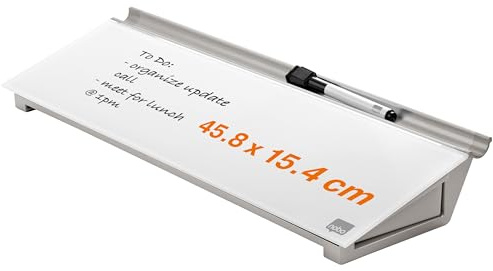 Nobo Glas-Whiteboard Desktop-Memoboard, Trocken Abwischbare Glas-Oberfläche, Tragbar, Rahmenlos, 458 x 154 mm, Inkl. Markerstift und Aufbewahrungsschublade, Brilliant Weiß, 1905174
