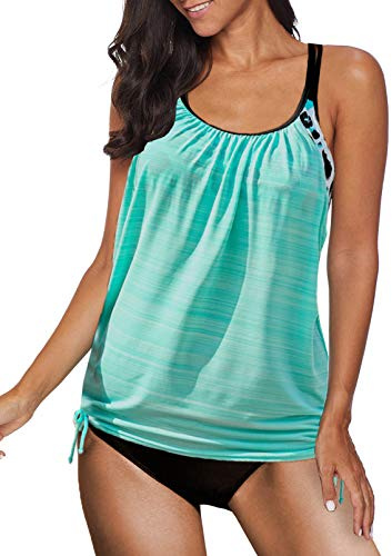 Dokotoo Tankini Damen Set Bauchweg Bademode Zweiteiler Badeanzug | Vertellbare Träger, Seitlicher Schnürung, Gepolsterter Oberteil mit Slip, Für Strand und Pool