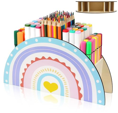YNOYMO Stiftehalter Schreibtisch Organizer Holz Stiftebox Kinder Stifteköcher Aufbewahrung Regenbogen Stifte Organizer Stifte Halter Stifthalter Schreibtisch Zubehör für Büromaterial Schule Bleistift