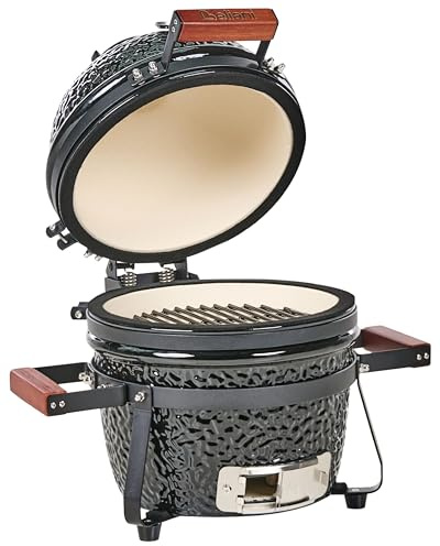 Beliani Mini-Holzkohlegrill Schwarz Keramik mit Deckel Thermometer | Für den Außenbereich, 54 x 35 x 48 cm
