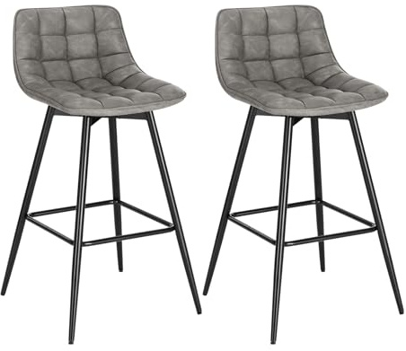 WOLTU Barhocker 2er Set Designer Barstuhl Hocker Tresenhocker Bistrohocker mit Fußstütze Kunstleder Metall Dunkelgrau