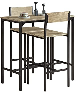 SoBuy Bistrotisch mit 2 Stühlen, platzsparend & Industrial, 89x87x45cm | Bartisch Set mit Barhockern, Tisch 50 kg/Stuhl 120 kg Tragkraft, pflegeleicht, MDF/Metall, Küche & Balkon & Wohnen, OGT03-N