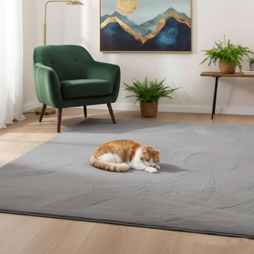 VIMODA Teppich Wohnzimmer Schlafzimmer, Kurzflor, flauschig weich, rutschfest/Anti-Rutsch, waschbar bis 30°C, Felloptik, für Fußbodenheizung geeignet,Farbe:Grau;Maße:120x160 cm